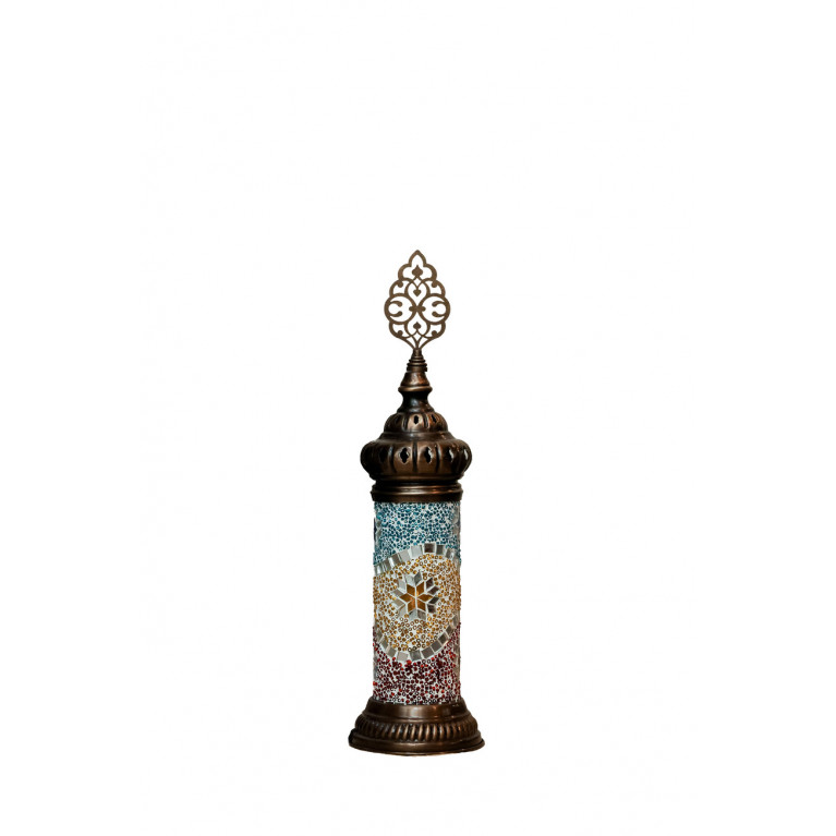 Table lamp-cylinder, red/yellow mosaic